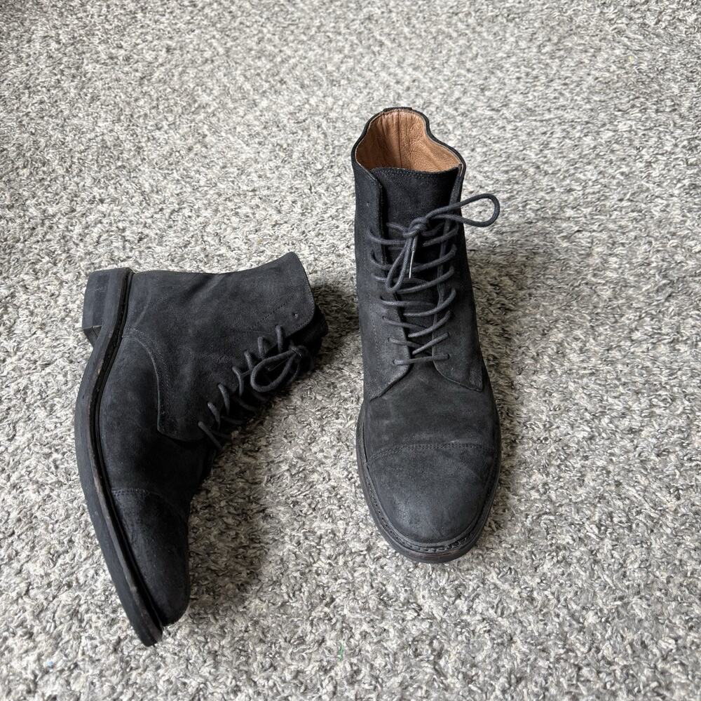 Frye Seth Cap Toe Lace Up Boot Black Men's Size 10 D Suede Leather Classic Style